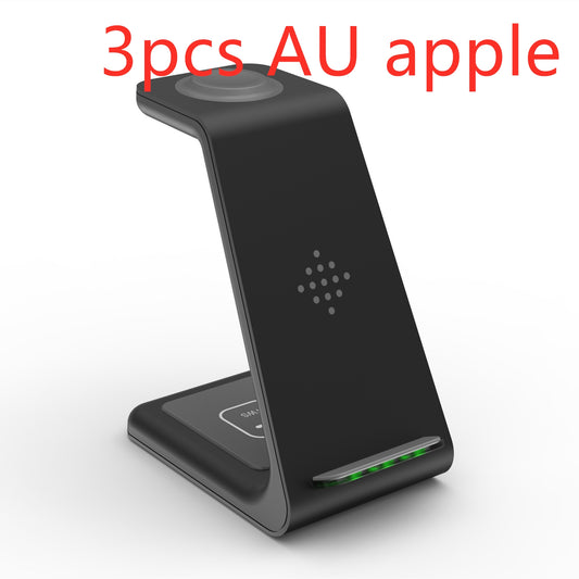 3-in-1 wireless charging station side angle view - iPhone Apple Watch AirPods dock