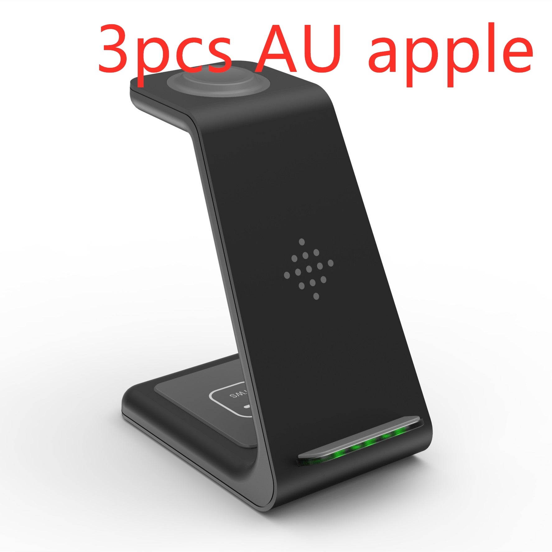 3-in-1 wireless charging station side angle view - iPhone Apple Watch AirPods dock