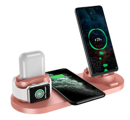 6-in-1 wireless charging dock rose gold pink variant - elegant phone charging station