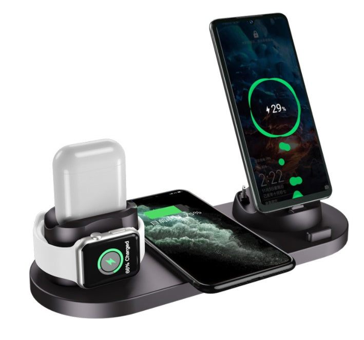 6-in-1 wireless charging dock black clean product shot side view